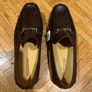 Brown mens leather bit driving loafer